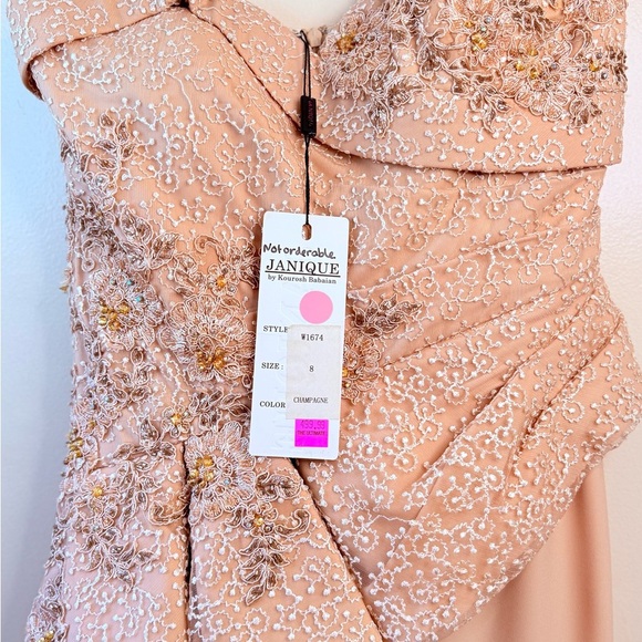 Elegant One Shoulder Lace Dress in Peach - Picture 2 of 13